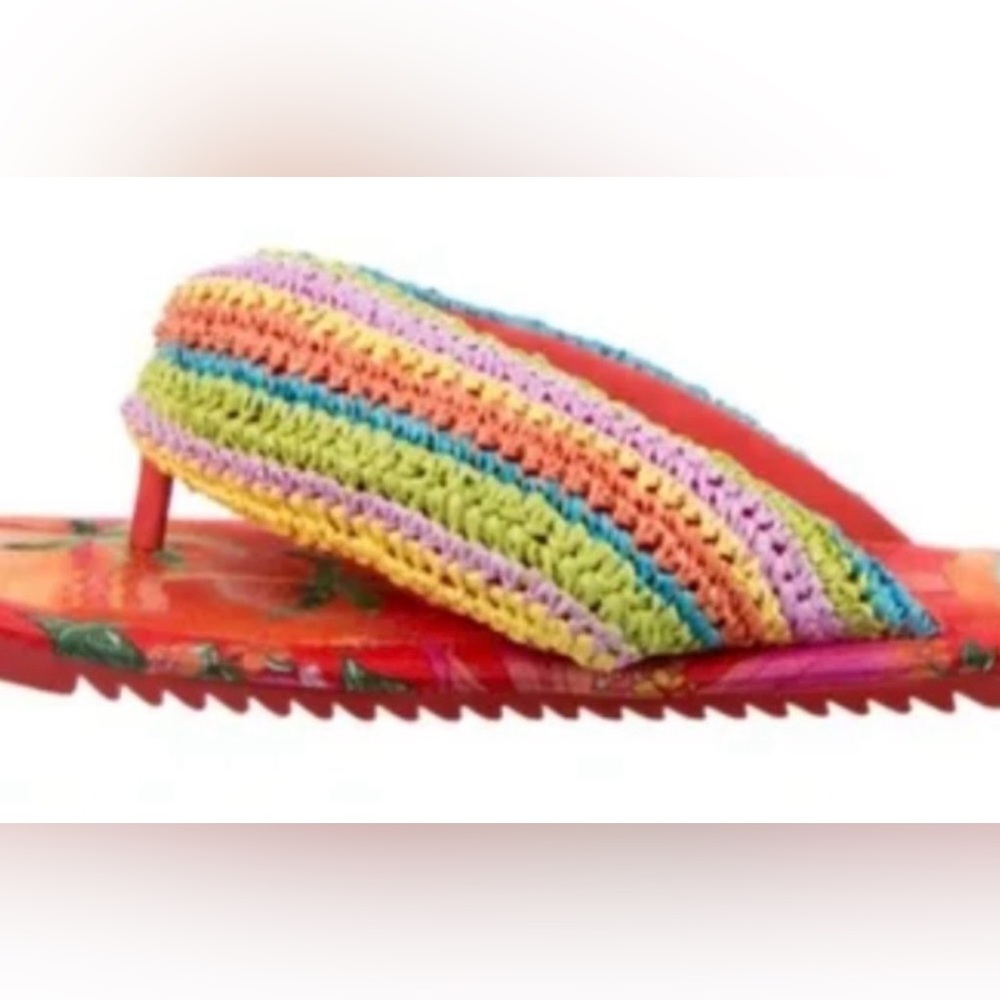 Farm Rio Tropical Colorful Crochet Puffy Flip Flop Sandals - Shoe Bag - 8 - Picture 5 of 10